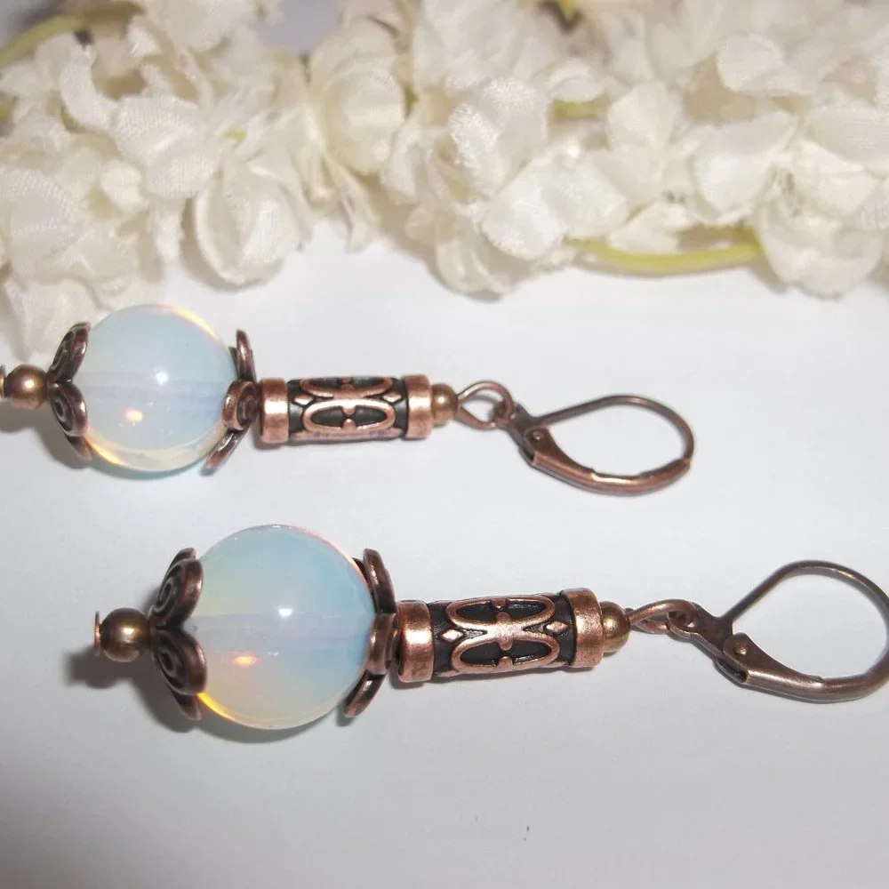Boho Earrings, Earrings, Beaded Earrings, Earring, Moonstone Earring, NWT 7564
